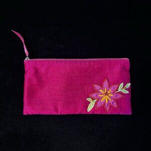 Victoria's Secret Aura Science Pink Floral Appliqué Zip Bag Cosmetic Toiletry